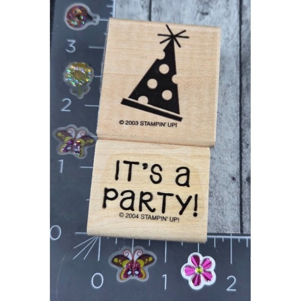 Stampin' Up! It's A Party! Hat Invite Lot of 2 Rubber Stamp Wood #S18